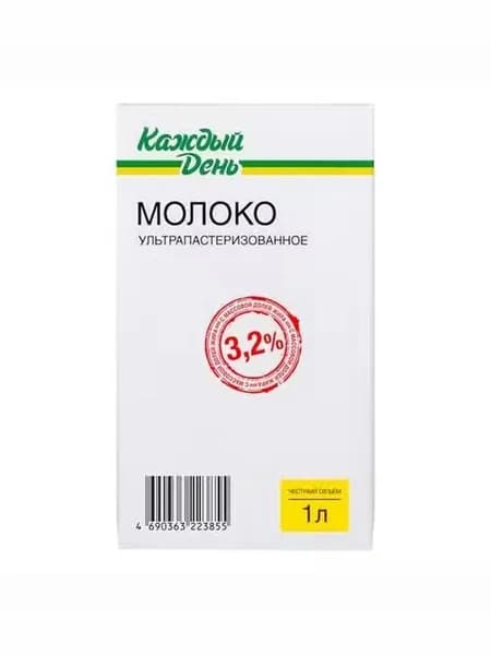 Молоко 3,2% ультрапастеризованное 1 л Каждый День БЗМЖ