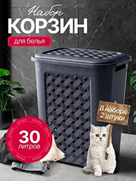 Корзина для белья с крышкой 30 л 2 шт