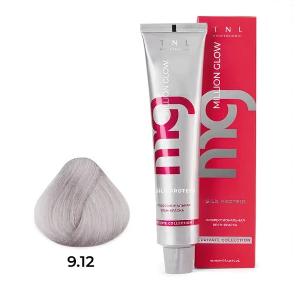 TNL, Million glow Silk protein - крем-краска для волос (9.12 Очень светлый блонд пепел. перламутр)