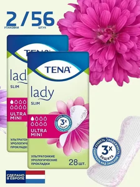 Прокладки женские Tena Lady Ultra Mini, урологические, 28 шт, комплект: 2 упаковки