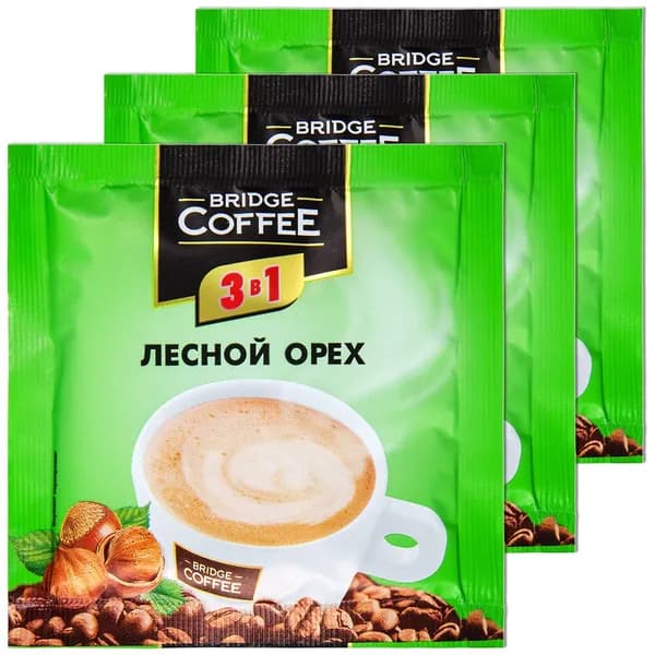 Кофе 3 в 1 в пакетиках растворимый Bridge "Лесной орех", 20 г, 3 шт.