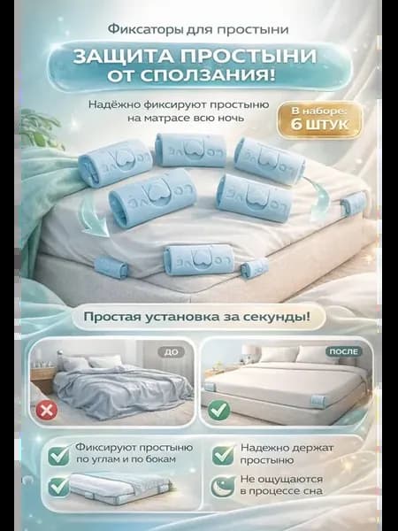 Зажимы для простыни на матрас фиксаторы и держатели 6 шт