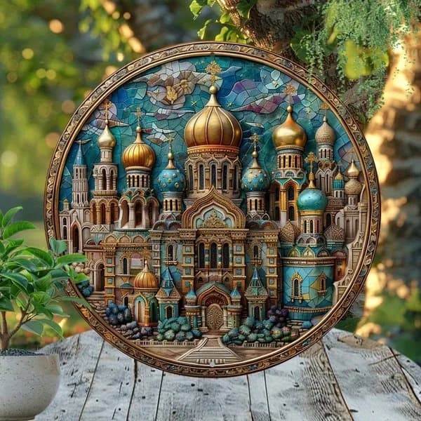 Круглая металлическая табличка Пейзажный отпуск - Декор для дома-20cm