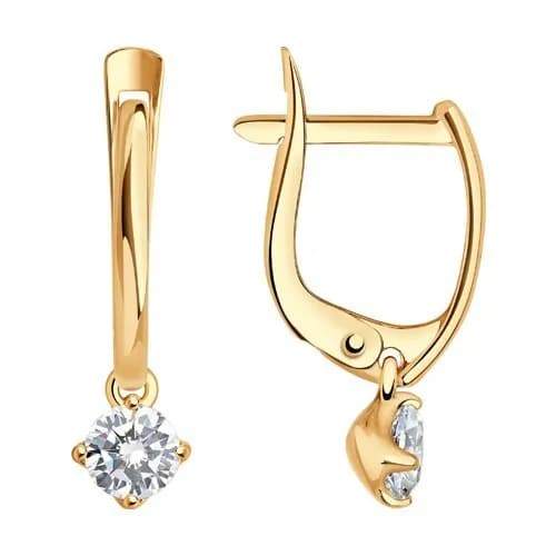 Серьги детские из красного золота 375 пробы с фианитами / 17*5 мм