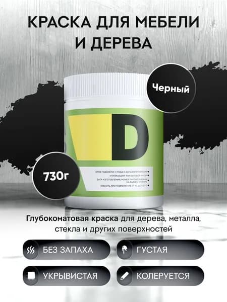 Меловая акриловая краска для мебели DESSA DECOR 730 г, для дерева, кухни, декора, пластика, стекла, цвет черный