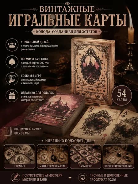 Готические игральные карты "Сияющий замок" 54 шт, коллекционные, темная эстетика