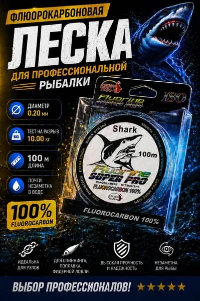 Флюорокарбоновая леска для рыбалки, размотка: 100 м, толщина: 0.2 мм