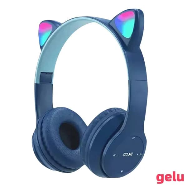 Беспроводные Bluetooth-наушники с подсветкой и кошачьими ушами, синие