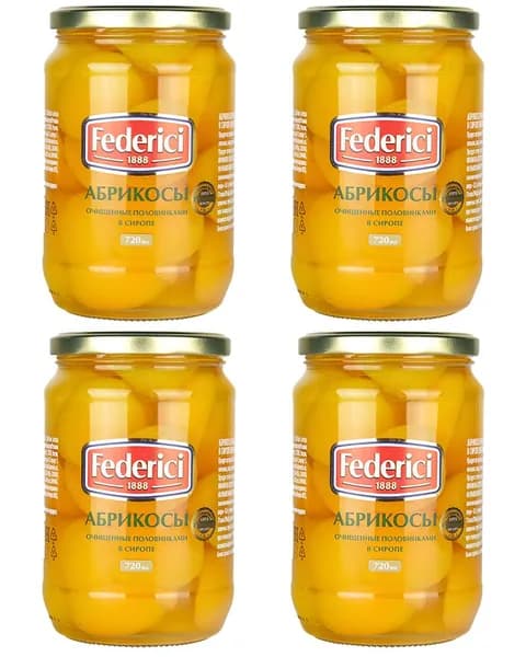 Абрикосы Federici очищенные половинками в сиропе, 720 мл- 4 шт