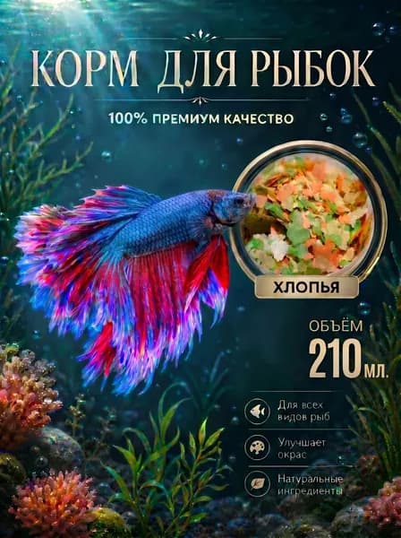 Корм для аквариумных рыбок хлопья, универсальный, 210 мл