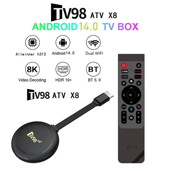 Смарт ТВ-приставка для телевизора, Android 14, 2 ГБ/16 ГБ, Wi-Fi, 8K, черная