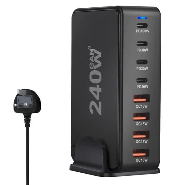 8-портовый USB-хаб для зарядки 240W, Черный - UK