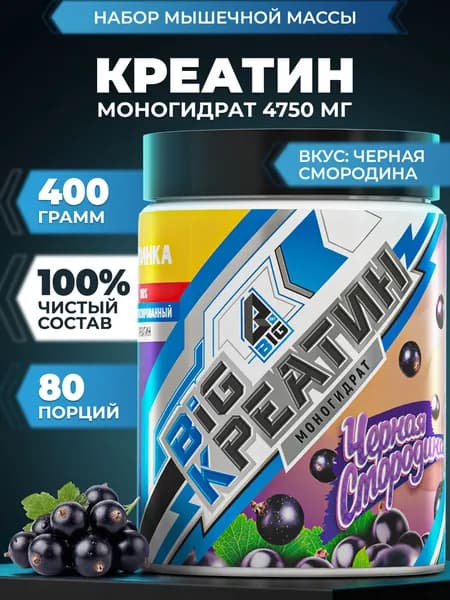 Креатин моногидрат BIGSNT BIG CREATINE порошок 400 грамм, 80 порций, для набора мышечной массы