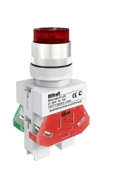 Кнопка красная ABLFP 22мм LED 220В ВK-22 25027DEK Dekraft