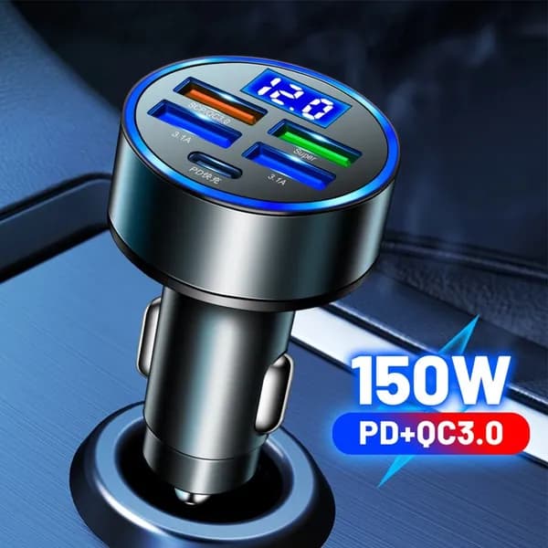 Автомобильное зарядное устройство на прикуриватель, 4 USB PD, быстрая зарядка QC3.0, алюминиевый корпус, защита от перегрузки и короткого замыкания, для легкового автомобиля и внедорожника