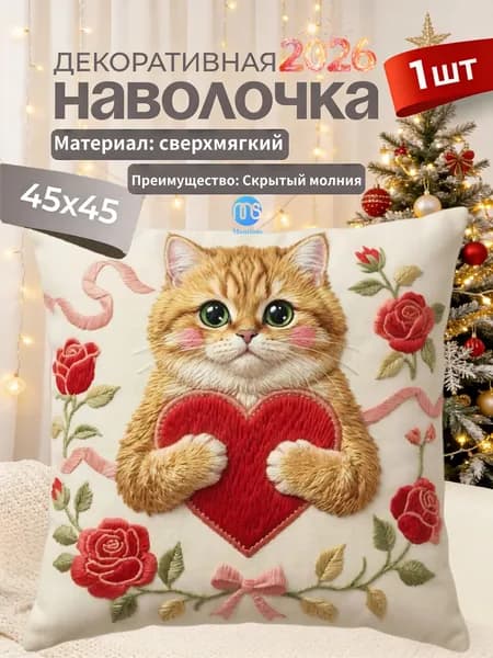 Наволочка 45x45 см 1 шт хлопок, полиэстер, красный, розовый 3d-эффект