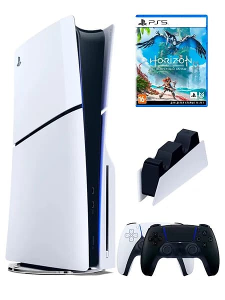 PS5 (ПС5) Игровая приставка Sony PlayStation 5 Slim +2-й геймпад(черный)+зарядное+игра Horizon, 1000ГБ