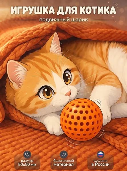 Игрушка для кошек с двигающимся мячиком внутри - шуршащий подвижный шар