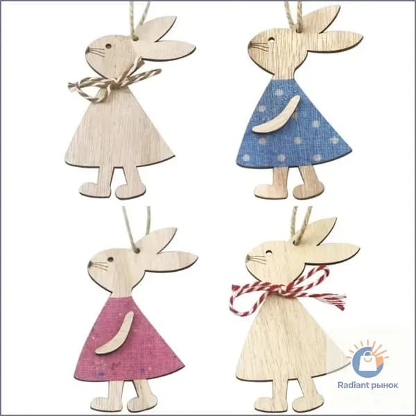 Деревянные подвески-кролики для Пасхи (4 шт.), A