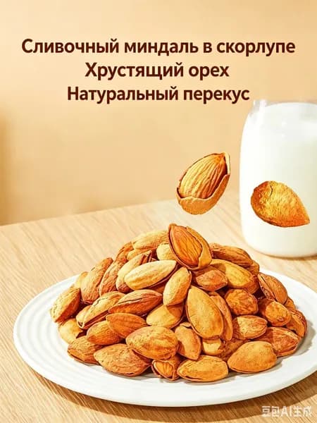 Миндаль в скорлупе молочный вкус, жареный орех, питательный перекус 60 г