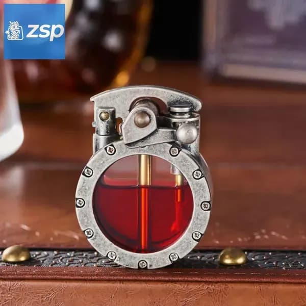 Ретро зажигалка Zippo с прозрачным топливным баком, серебристая, с рычагом (без топлива)