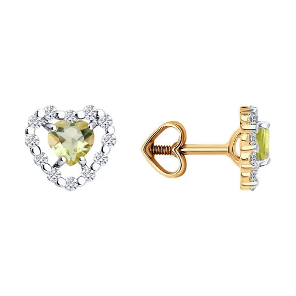 Золотые серьги DIAMANT-ONLINE с фианитом и кварцем 585 пробы