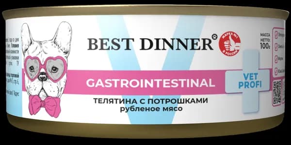 Корм для собак BEST DINNER Vet Profi Gastrointestinal Телятина с потрошками влажный (Россия) 100г