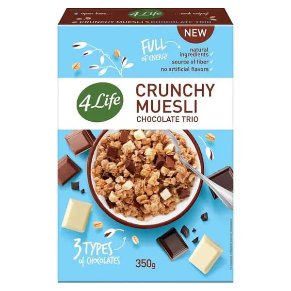 Мюсли 4LIFE хрустящие Chocolate trio /картон/ 350г