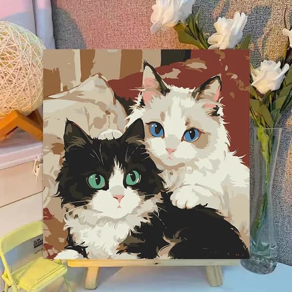 Картина по номерам, 20x20 CM, Кошки и собаки,Мультфильмы, подарки для детей, декомпрессия