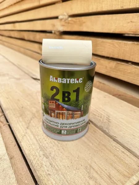АКВАТЕКС Деревозащитный текстурирующий состав, цвет Ваниль (0,8 л), формула 2 в 1: грунт и антисептик, полуматовое покрытие, Рогнеда