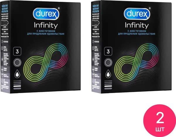 Презервативы Durex / Дюрекс Infinity с анестетиком для продления удовольствия из латекса с силиконовой смазкой 3шт. (комплект из 2 шт)