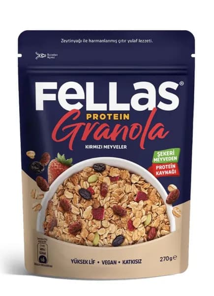 Fellas Protein Granola Красные Ягоды 270 г - Натуральный Сахар из Фруктов, Источник Белка и Клетчатки, Веганская Гранола