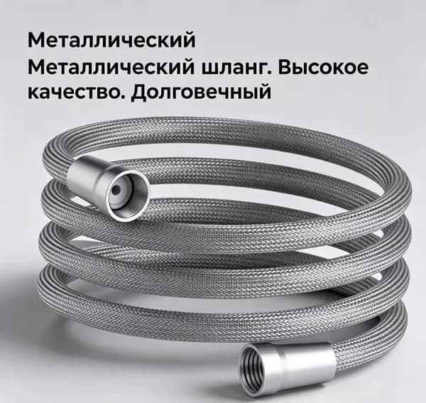 Шланг для душа 2 метра усиленный нейлон прочный, не перекручивается, фитинги 1/2 дюйма