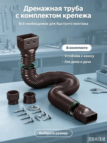 Удлинитель водостока гибкий 1.5 м , квадратный адаптер 80/100/110 мм