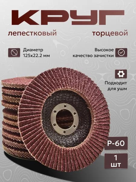 Круг лепестковый торцевой, 125/22,2мм, 1шт, Р60