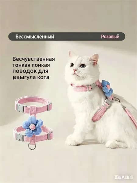 Поводок для кошек и собак мелких пород 3-7 кг (6-14 фунтов) прочный нейлон, регулируемая длина, безопасный замок-карабин. Комфортный для питомца и владельца