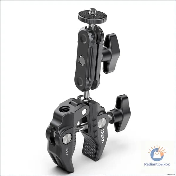 Ulanzi R094 Многофункциональное шаровое крепление Super Clamp с двойной вращающейся на 360 шаровой головкой из алюминиевого сплава с винтом диаметром 1/4 дюйма, резьбой 3/8 дюйма и нагрузкой 1,5 кг
