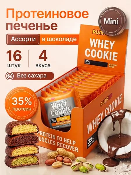 Протеиновое печенье мини Ассорти 4 вкуса 16 шт. Whey Pump UP в шоколаде