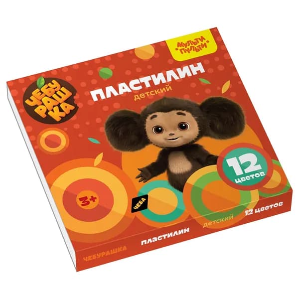 Пластилин для школы Мульти-Пульти "Чебурашка", 12 цветов, 180г, со стеком, картон