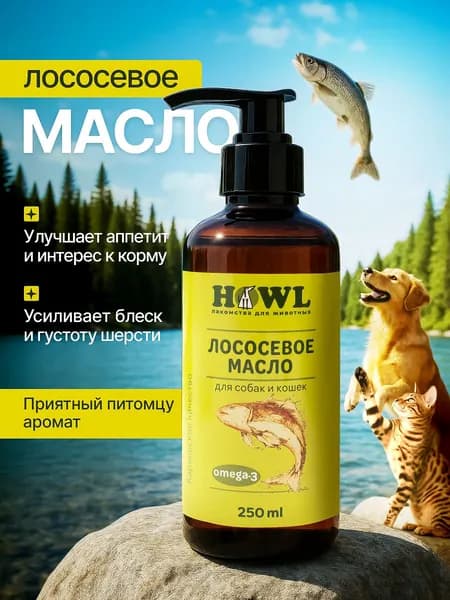 Лососевое масло / Витамины для собак и кошек / Рыбий жир 250 мл. HOWL