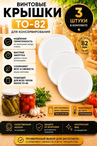 Крышка винтовая Твист-Офф ТО-82 / 3 шт / Для банок с горлом 8,2 см, цвет , белый