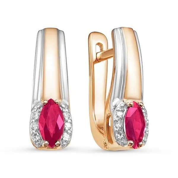 Золотые серьги DIAMANT-ONLINE с бриллиантом и рубином 585 пробы