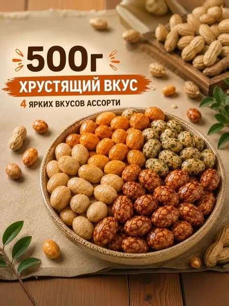 Отборный хрустящий арахис в глазури, ассорти вкусов, 500г