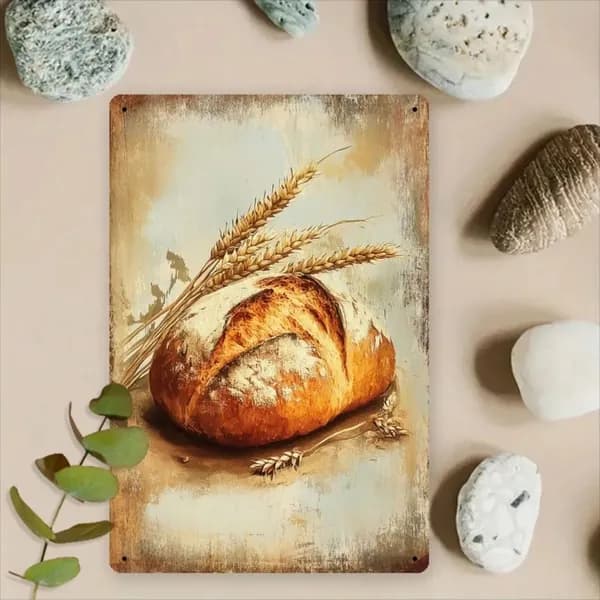 Винтажное металлическое настенное украшение в виде французского хлеба - 8x12 дюймов, деревенская железная табличка с пшеничными украшениями, идеально подходит для кухни, кафе, пекарни.