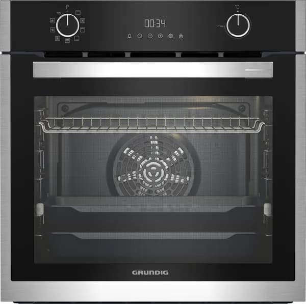 Духовой шкаф электрический встраиваемый Grundig GEBM19300BMP, 72 л, пиролитическая очистка, 9 режимов (гриль, конвекция), 4 стекла дверцы, телескопические направляющие, черно-серый