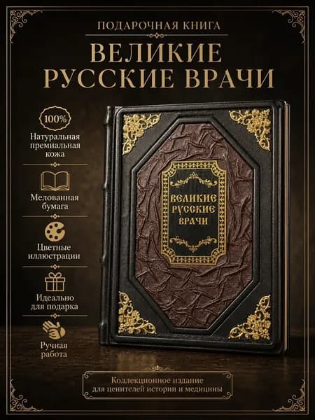 Подарочная книга Великие русские врачи в кожаном переплете ручной работы элитное коллекционное издание из натуральной кожи с цветными иллюстрациями | Абовская Светлана Наумовна