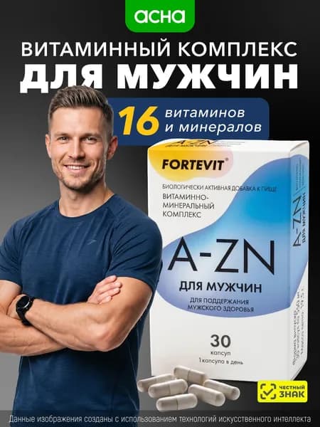 Витаминный комплекс для мужчин от А до Цинка, мульти витамины для поддержания здоровья, иммунитета, активности и бодрости, поливитамины для взрослых, 30 таблеток Fortevit АПТЕКА АСНА
