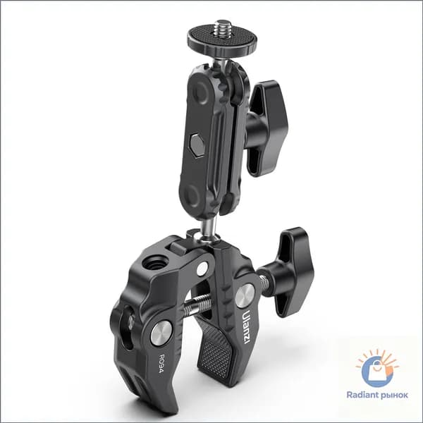 Ulanzi R094 Многофункциональное шаровое крепление Super Clamp с двойной вращающейся на 360 шаровой головкой из алюминиевого сплава с винтом диаметром 1/4 дюйма, резьбой 3/8 дюйма и нагрузкой 1,5 кг