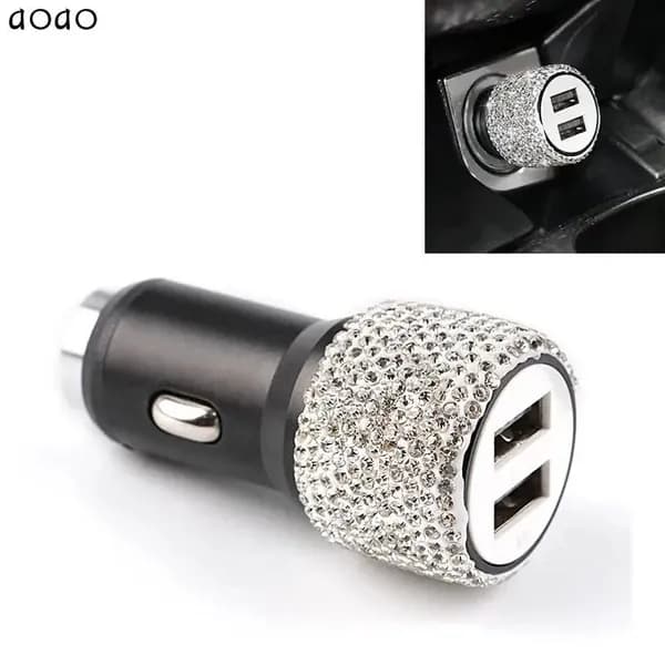 Автомобильное USB-зарядное устройство для мобильного телефона, интерфейс прикуривателя, блестящий адаптер с розовыми кристаллами и бриллиантами, аксессуары для украшения интерьера