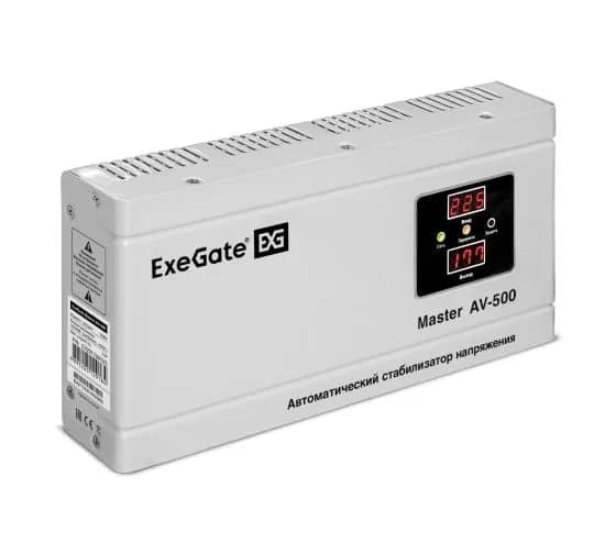 Стабилизатор напряжения ExeGate Master AV-500 500ВА, 140-260В, цифровая индикация входного выходного напряжения, 220В-8%, КПД 98%, 5 уровней защиты, задержка, металлический корпус, 291736